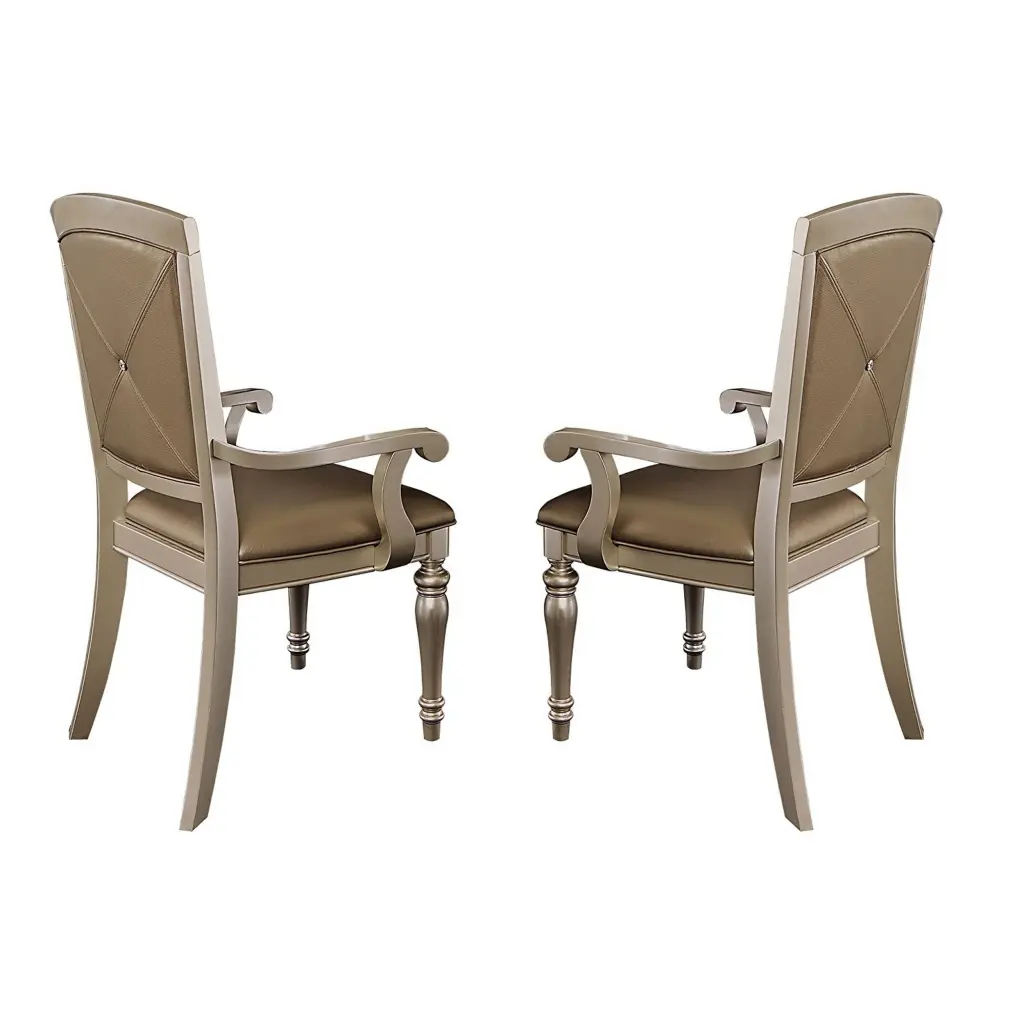 Wood & Leather Dining Side Arm Chair Crystal Tufting Silver Set 2 royal hampton