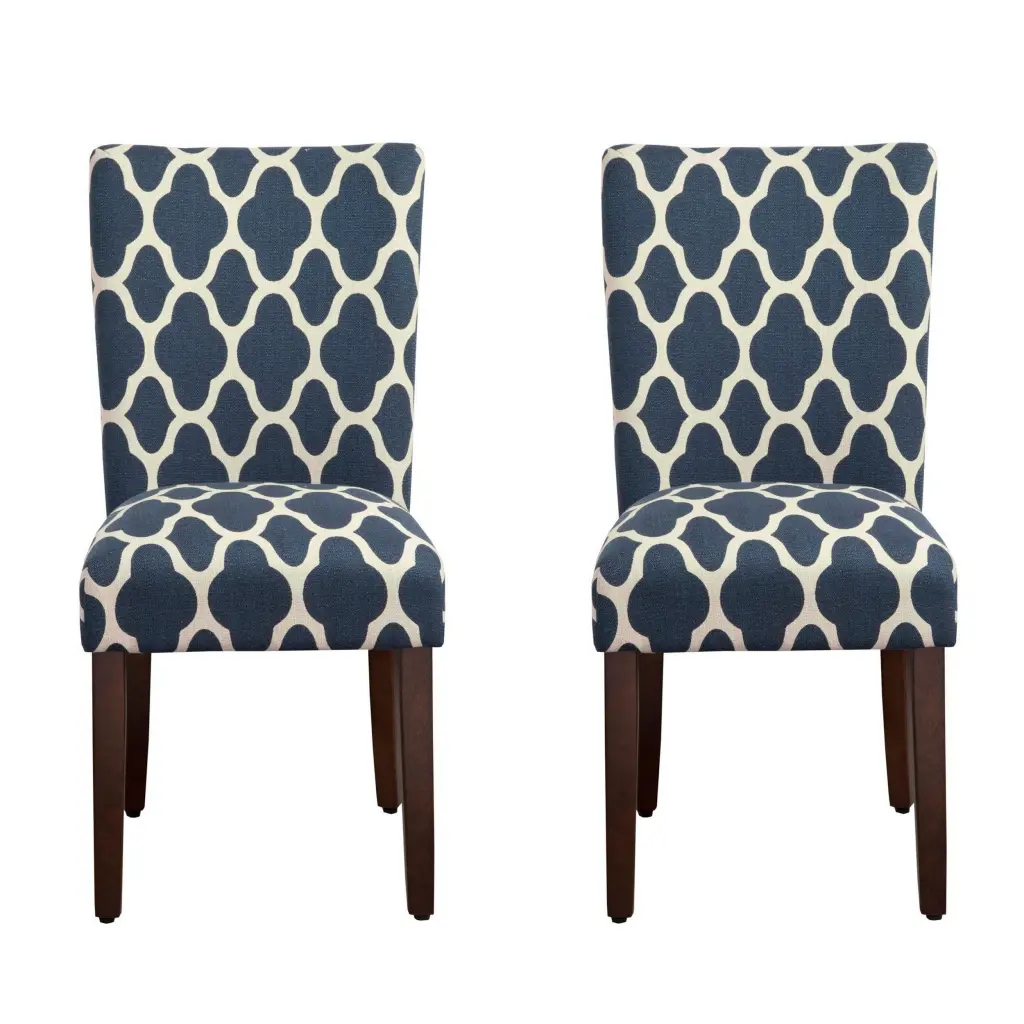 Wooden Parson Dining Chairs Quatrefoil Patterned Fabric Upholstery Set 4 Elegant Design royal hampton