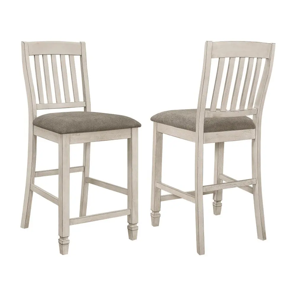 Set 2 Slat Back Counter Height Chairs Fossil and Rustic Cream - Solid Wood Construction simple relax