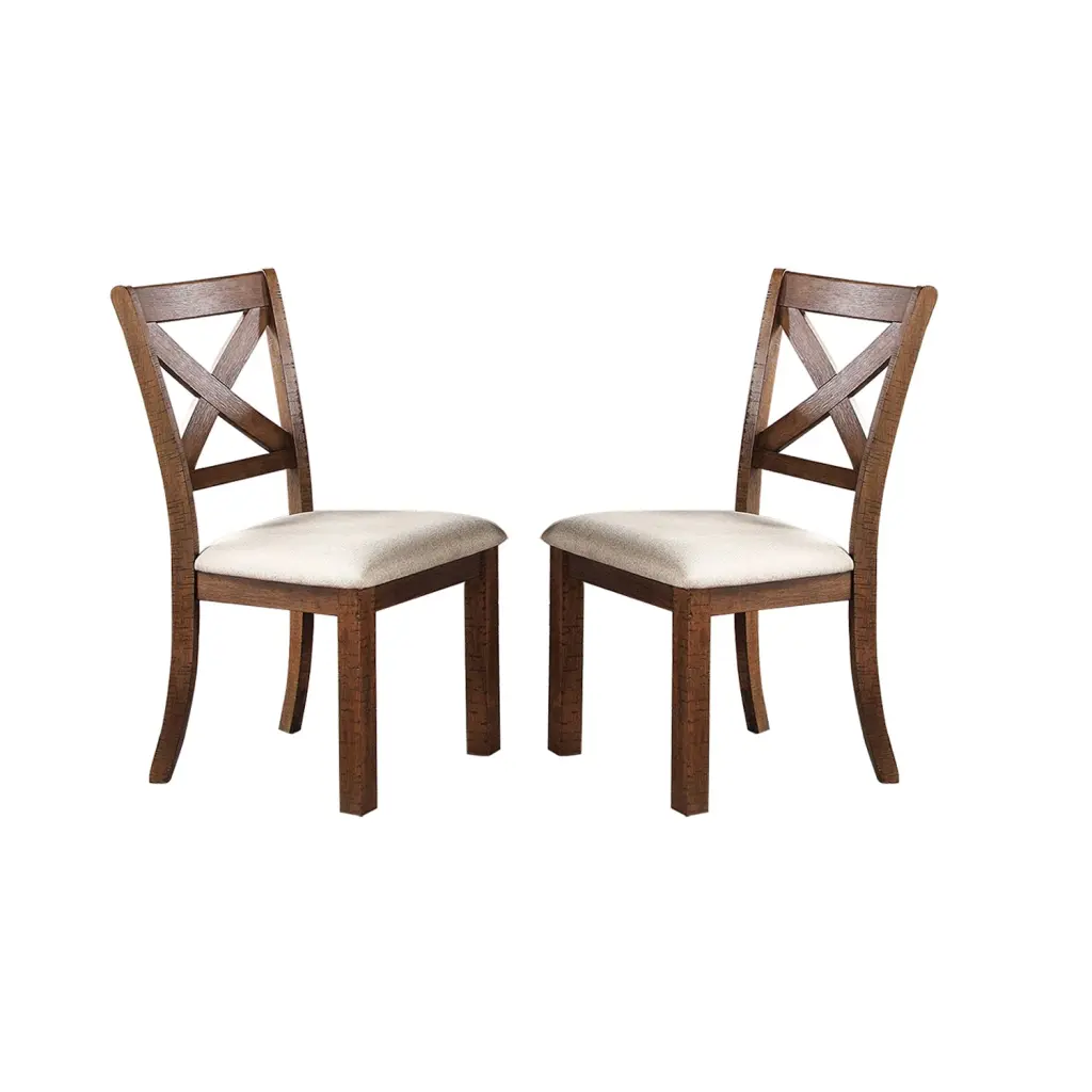 White Fabric Upholstery Wood Side Chairs Brown Solid Wood Dining Room Seating simple relax