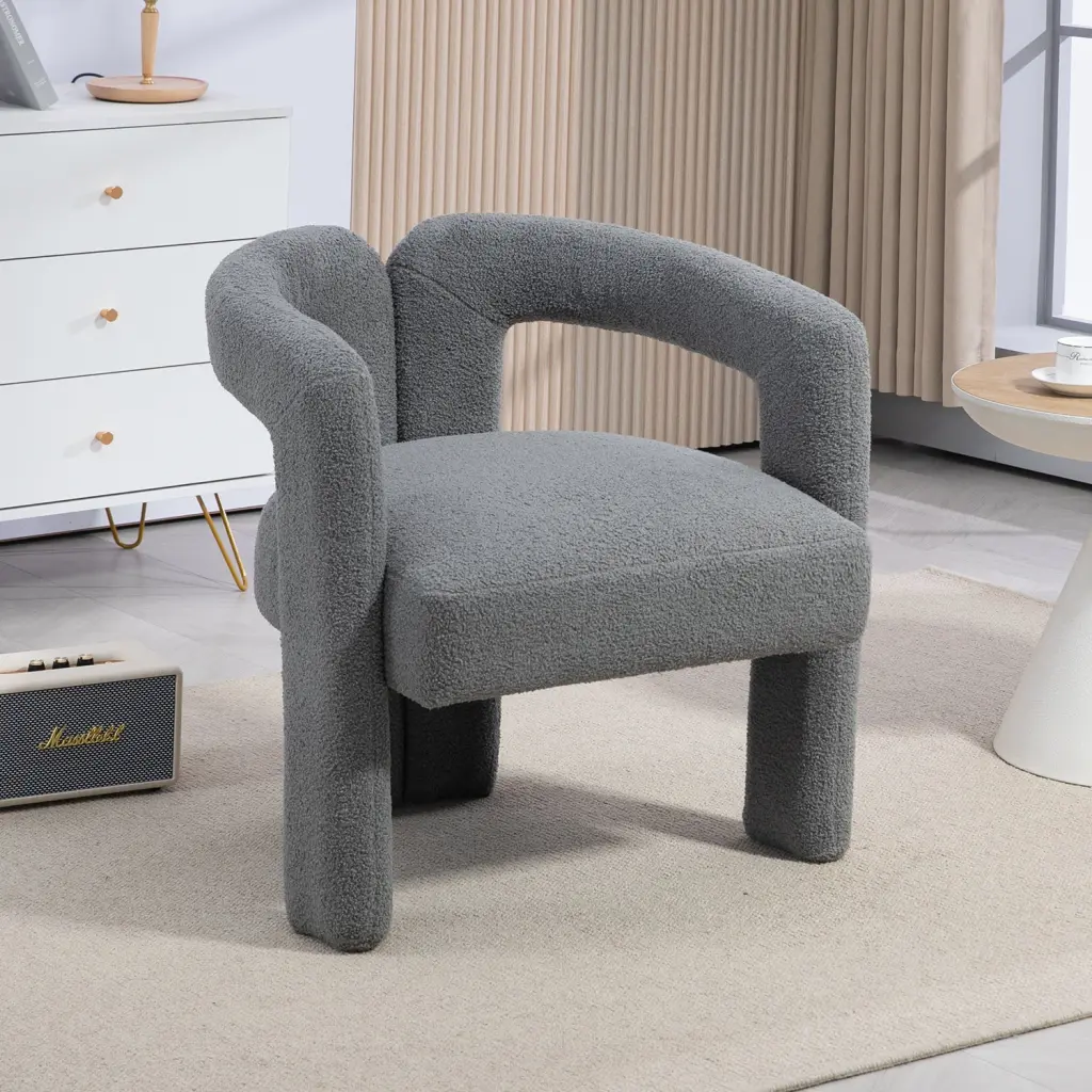 Teddy Fabric Modern Design Dining Chair Open Back Kitchen Armchair Comfortable Seating