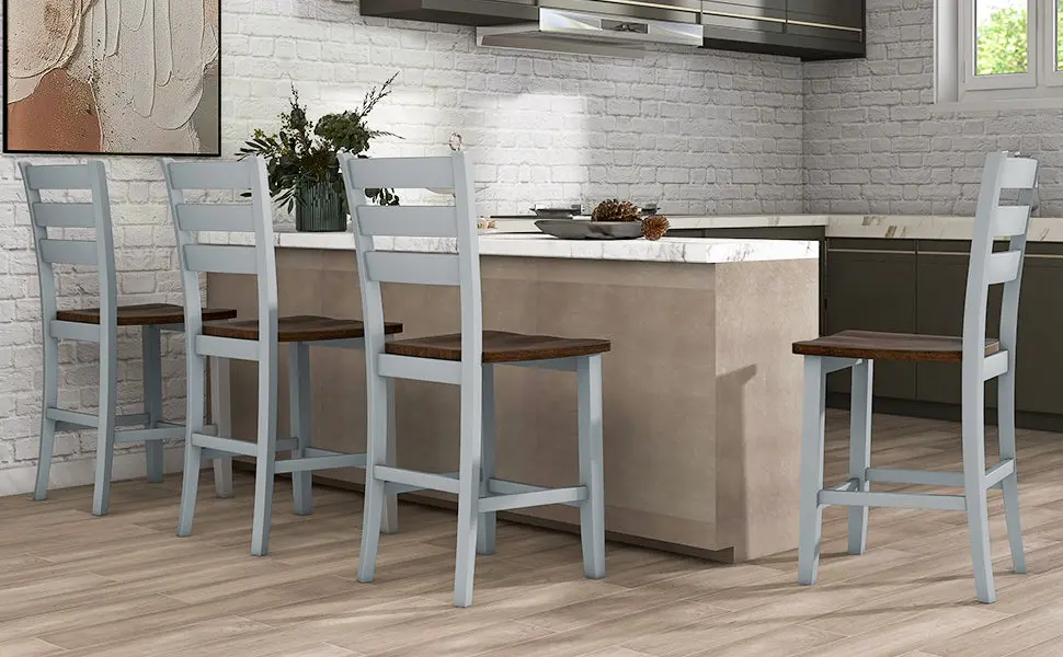 Farmhouse Wood Counter Height Dining Chair Set Small Places Set 2 topmax