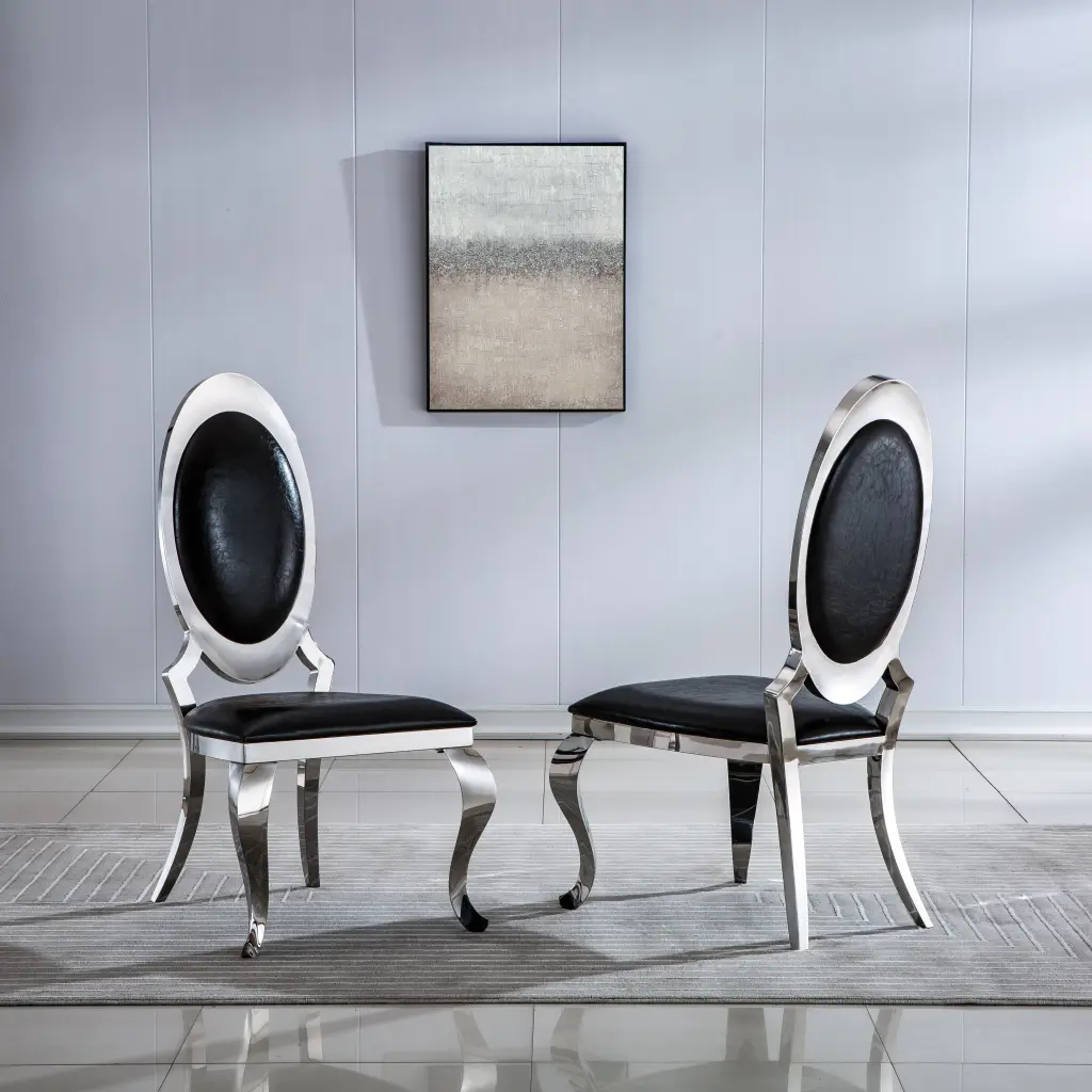 Dining Chair Oval Backrest Set 2 Stainless Steel Legs Black w1311 artisan furniture