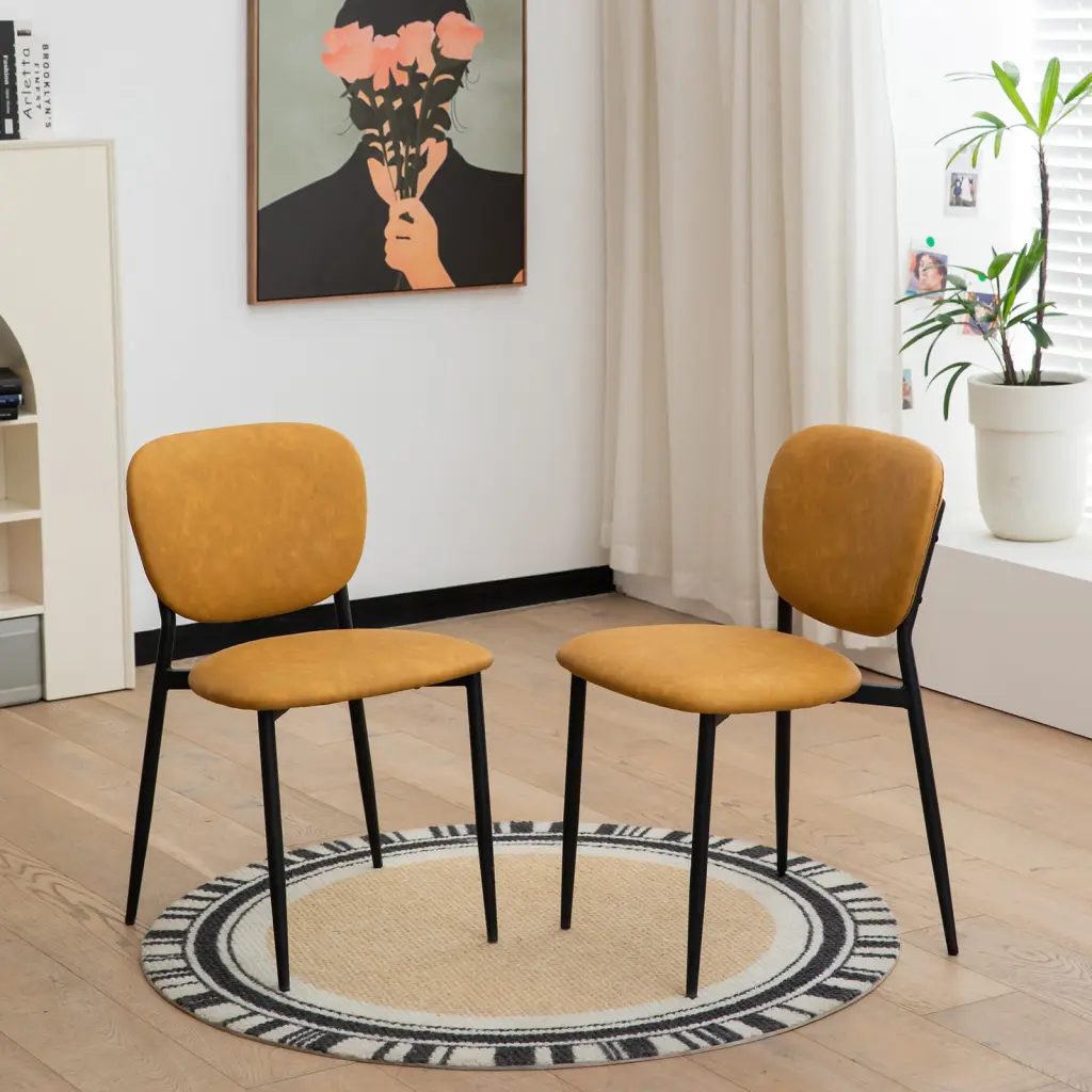 Leather Upholstered Modern Dining Chairs Set 2 Metal Legs Kitchen w2105