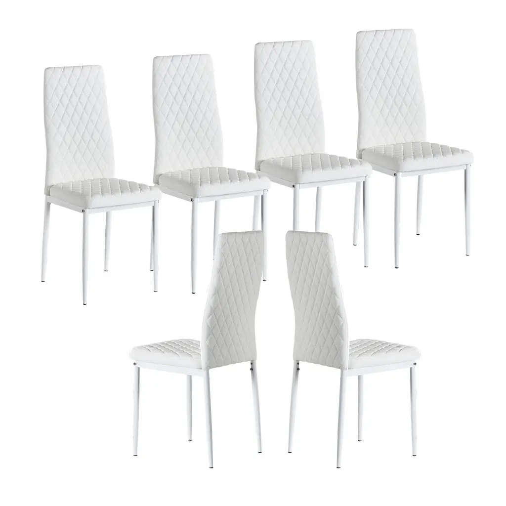 White Modern Minimalist Dining Chair Fireproof Leather Metal Legs w2181
