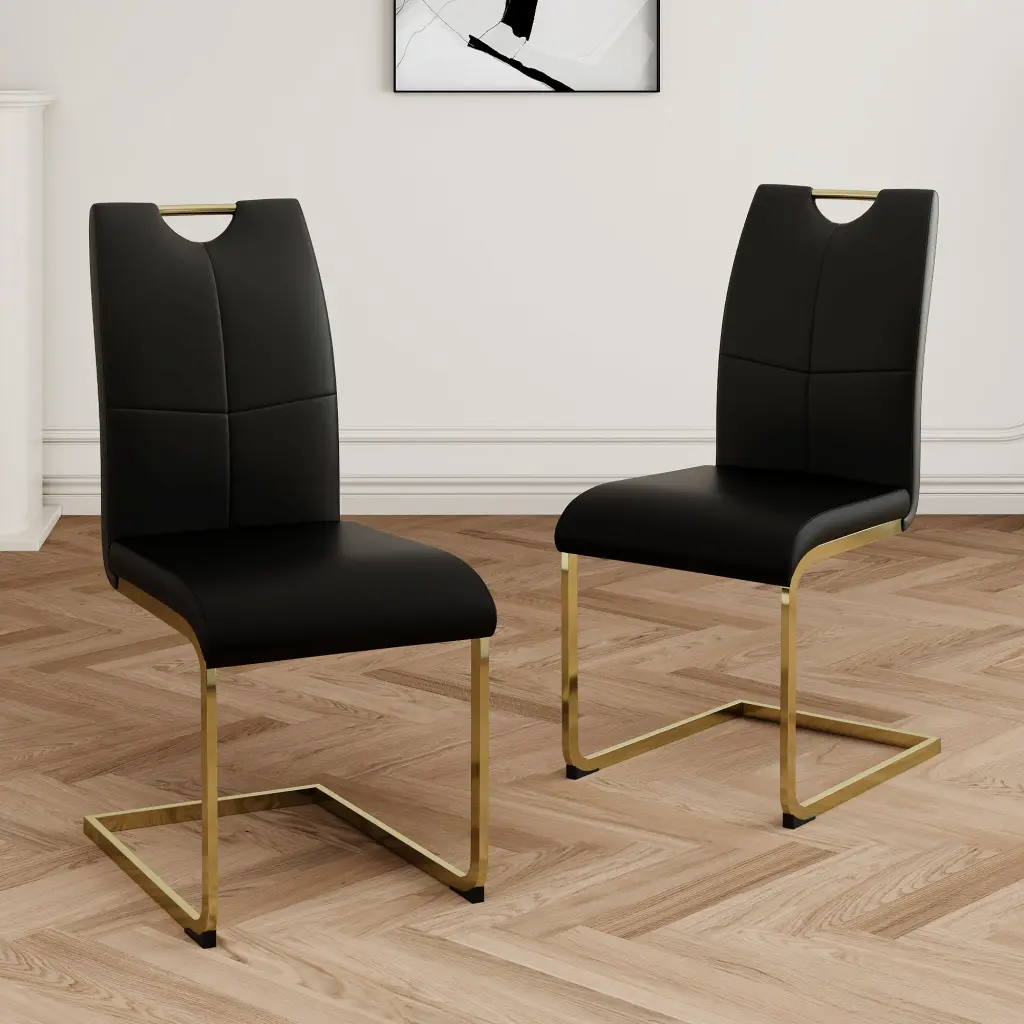 Modern Dining Chairs Faux Leather Padded Seat Dining Living Room youngmagic