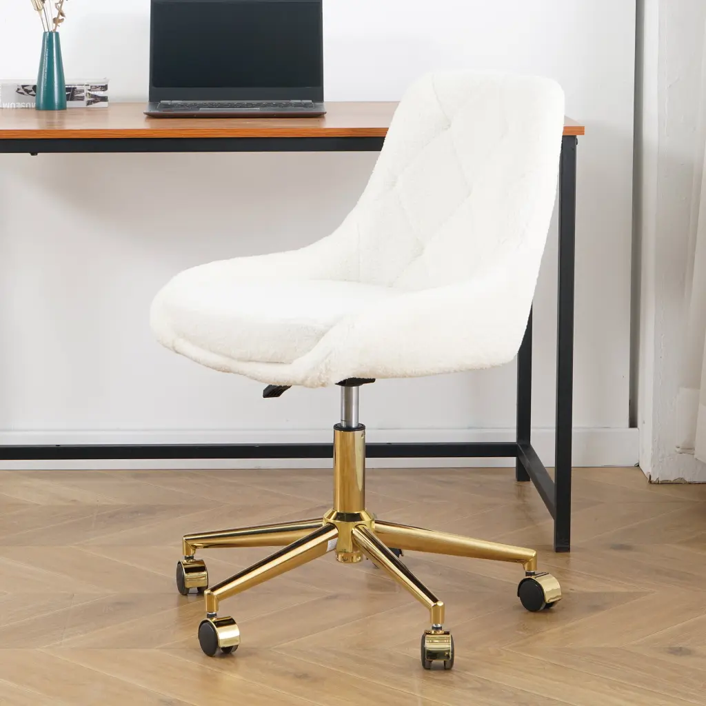 Modern Teddy Fleece Fabric Dining Chair Gold Legs youngmagic