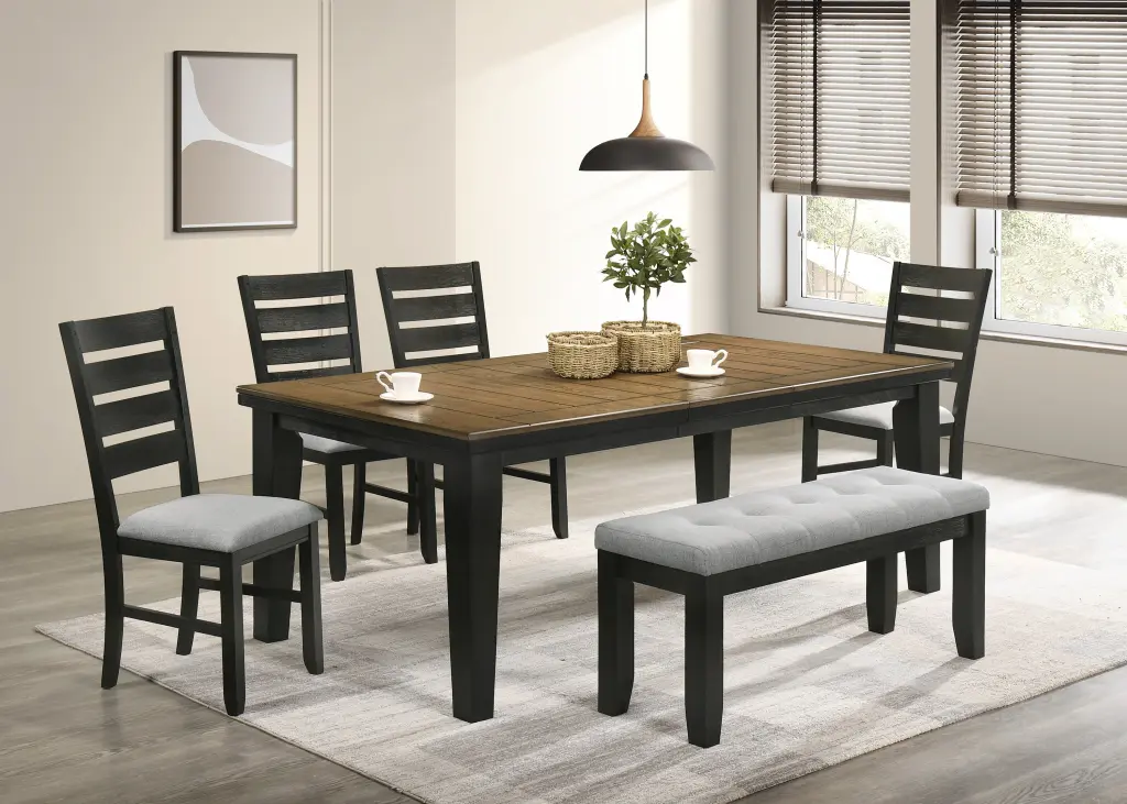 Contemporary 6Pc Dining Set 18 Inch Extendable Leaf Table Gray Fabric Upholstered Chairs kanepe