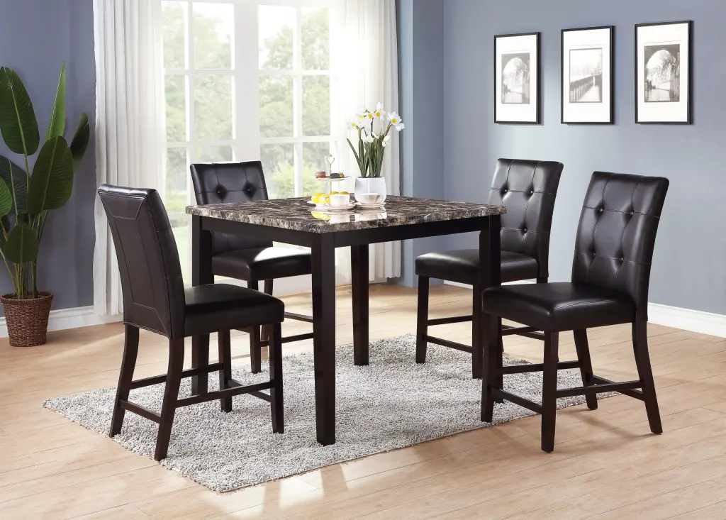 Contemporary Counter Height Dining 5 Piece Set Table and 4 Brown Finish Chairs kanepe