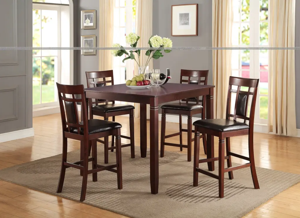 Modern 5-Piece Counter Height Dining Set Cherry Brown Finish kanepe