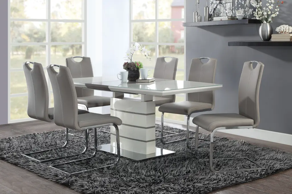 Modern Polished 7 Piece Dining Set Self Storing Leaf and 6 Chairs - Elegant Kitchen Furniture kanepe