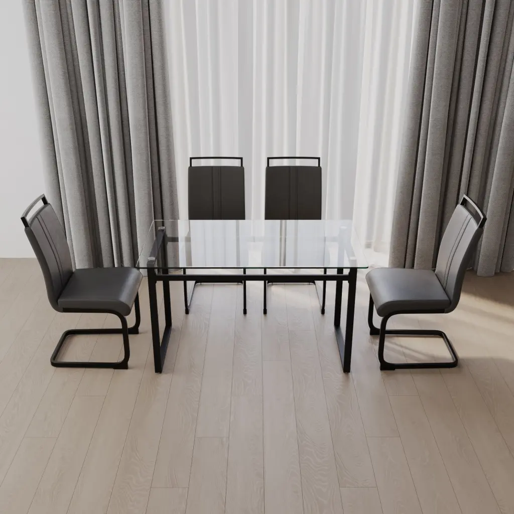 51 Inch Glass Dining Table Set 4 - Modern Dining Table & Chair Set Bench nuoli furniture