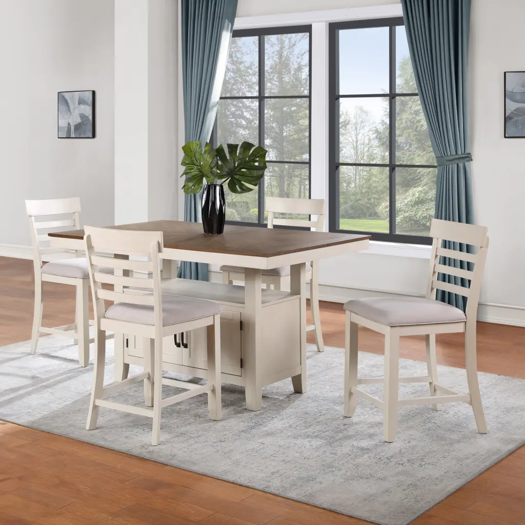 Hyland 5 Piece Dining Set Brown Beige Wood Table And Chairs steve silver furniture