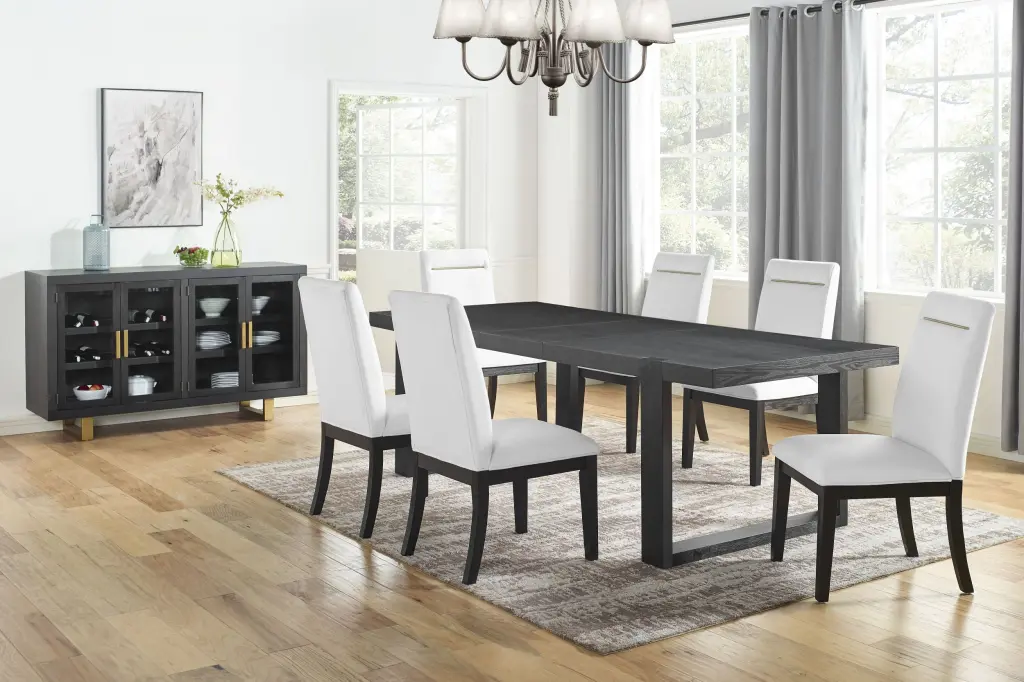 Yves 8 Piece Dining Set White Wood Kitchen Table And Chairs steve silver furniture