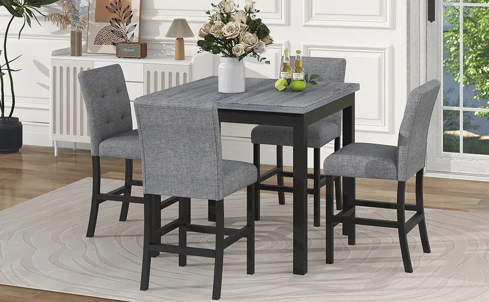 5 Piece Counter Height Dining Set Wood Square Table and Chairs topmax