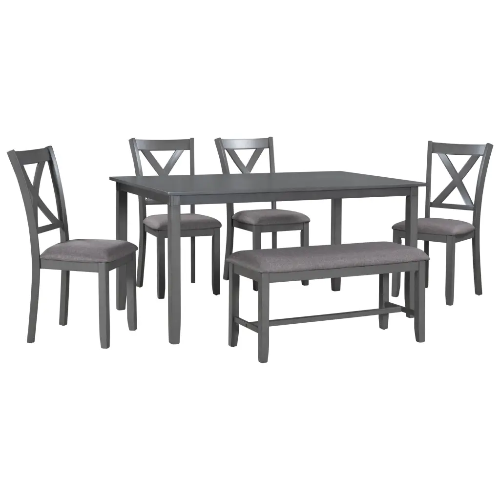 6 Piece Kitchen Dining Table Set Wooden Rectangular Table 4 Chairs trexm