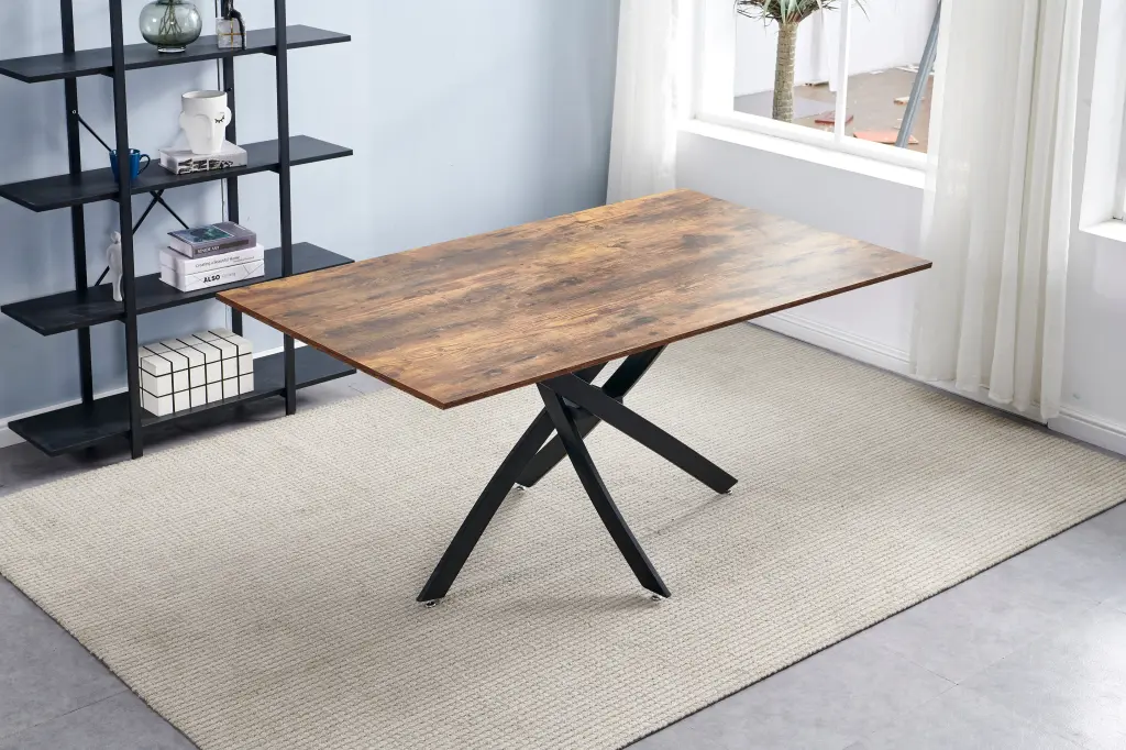 Rectangle MDF Dining Table Printed Walnut Top and Black Metal Base w1241 artisan furniture