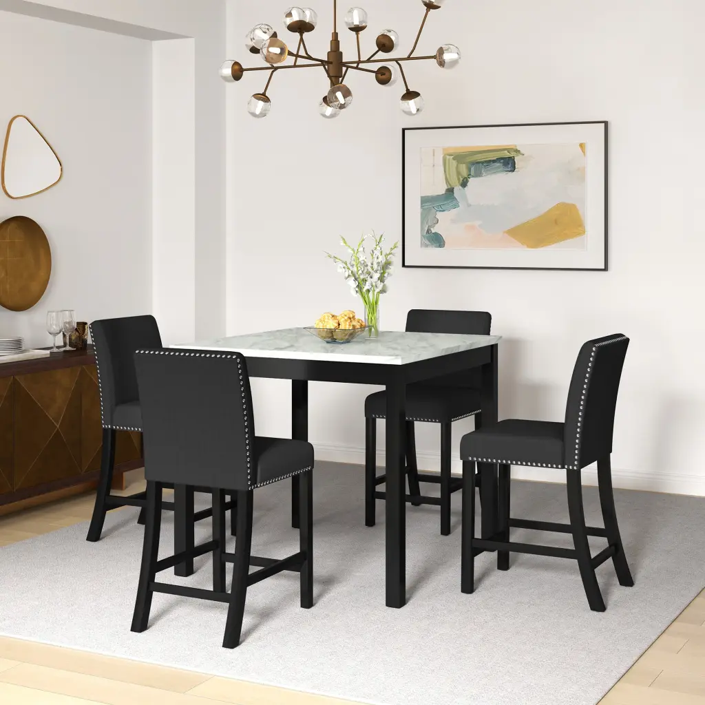 5 Piece Dining Table and Chair Set Wooden Finish chuangyuan wood industry