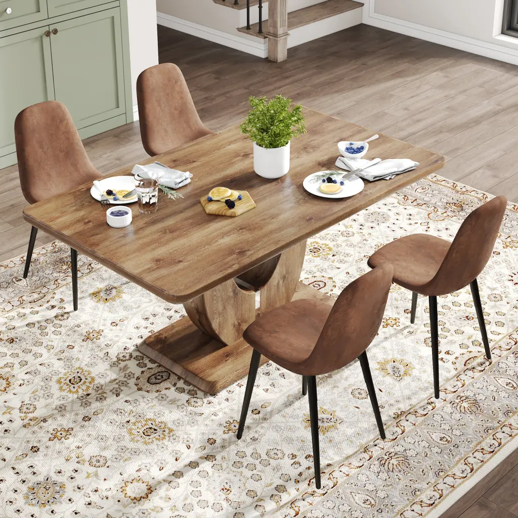 MDF Rectangular Dining Table and 4 Modern Medieval Style Chairs Set droom w-1151