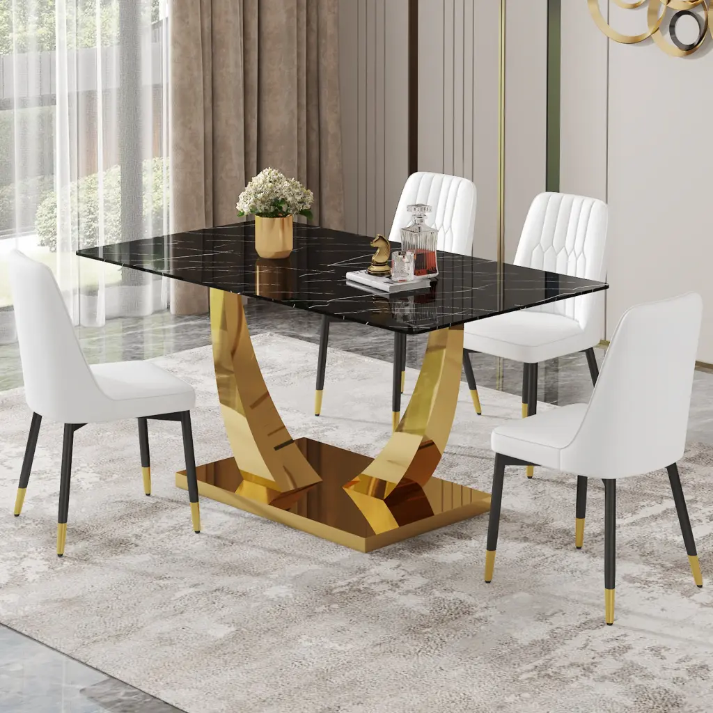 Modern Rectangular Dining Table Black Texture Table and Chair Set droom w-1151