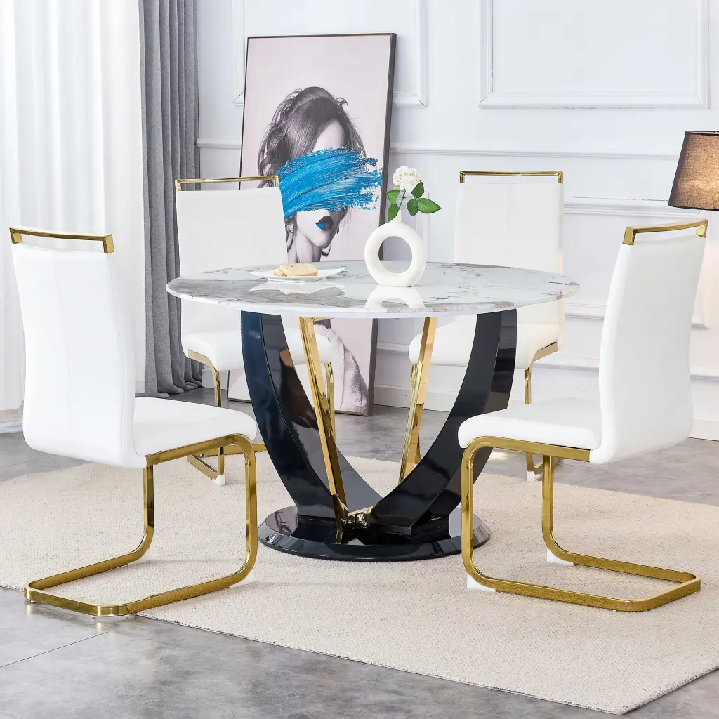 Pandora Style Round Table And 4 Chairs Stone B Dining Set droom w-1151