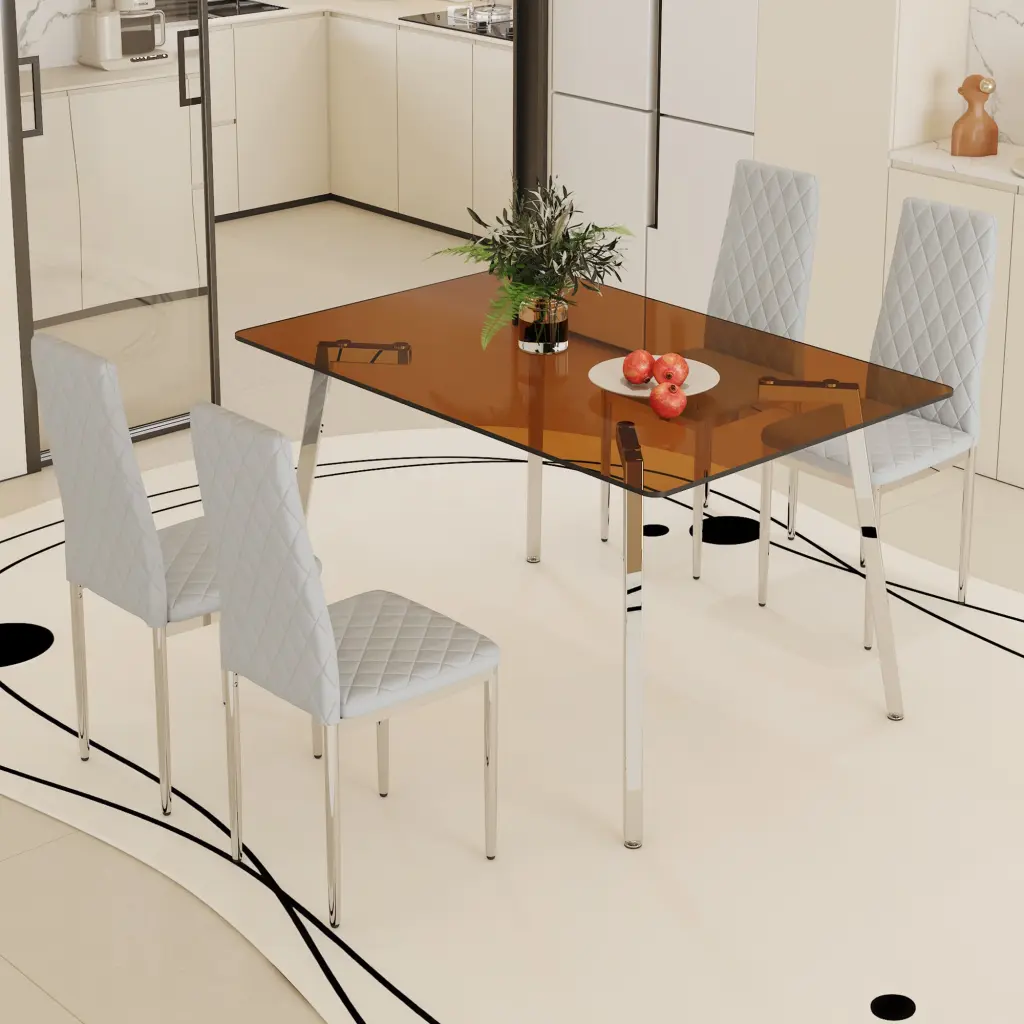 Table And Chair Set Large Modern Rectangular Table Brown Glass Top Dining Set droom w-1151