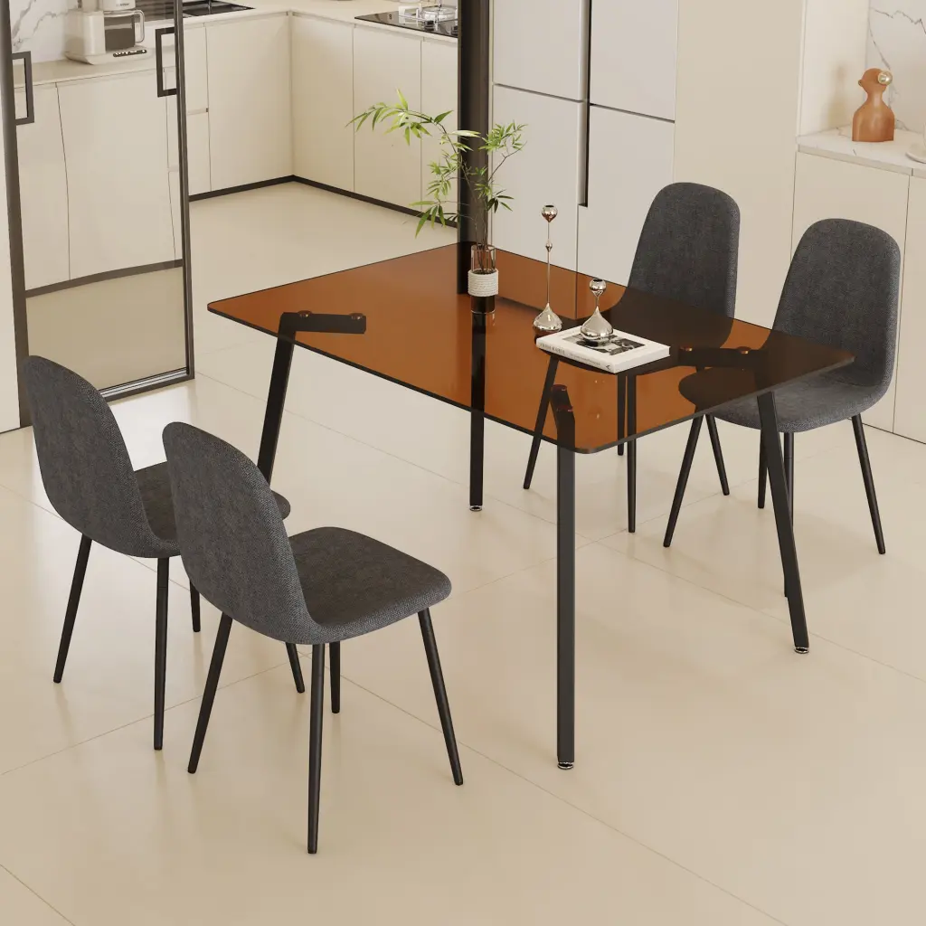 Table And Chair Set Large Modern Rectangular Table Brown Glass Top droom w-1151