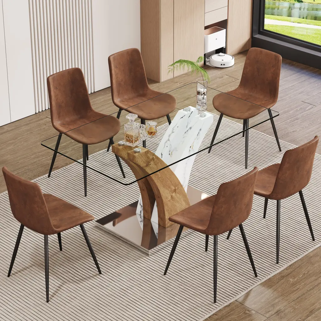 Table And Chair Set - Modern Dining Table Tempered Glass Countertop And 4 Chairs - Contemporary Kitchen Furniture droom w-...