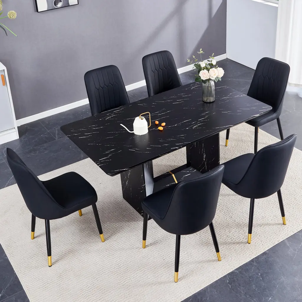 Table and Chair Set Modern Dining Table MDF Marbled Design Grey droom w-1151