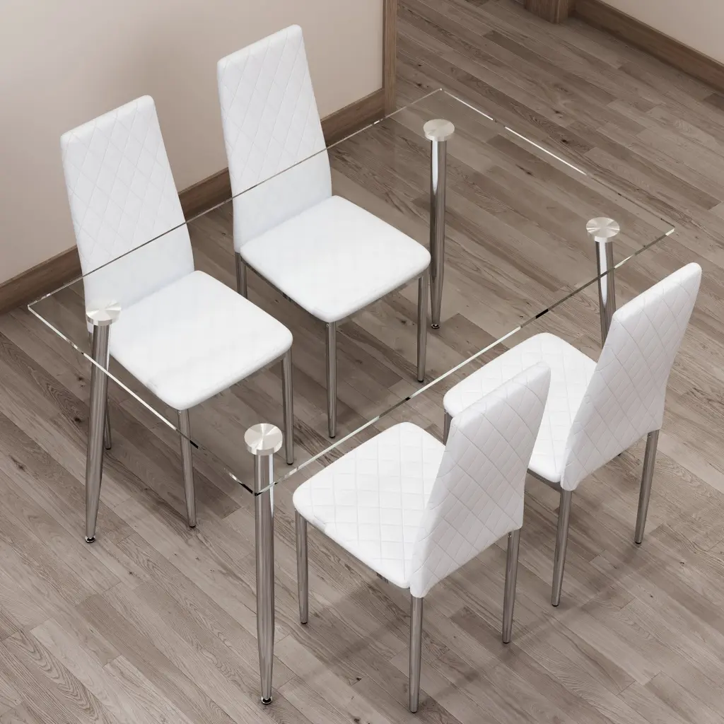 Table And Chair Set Rectangular Dining Table Tempered Glass Top droom w-1151