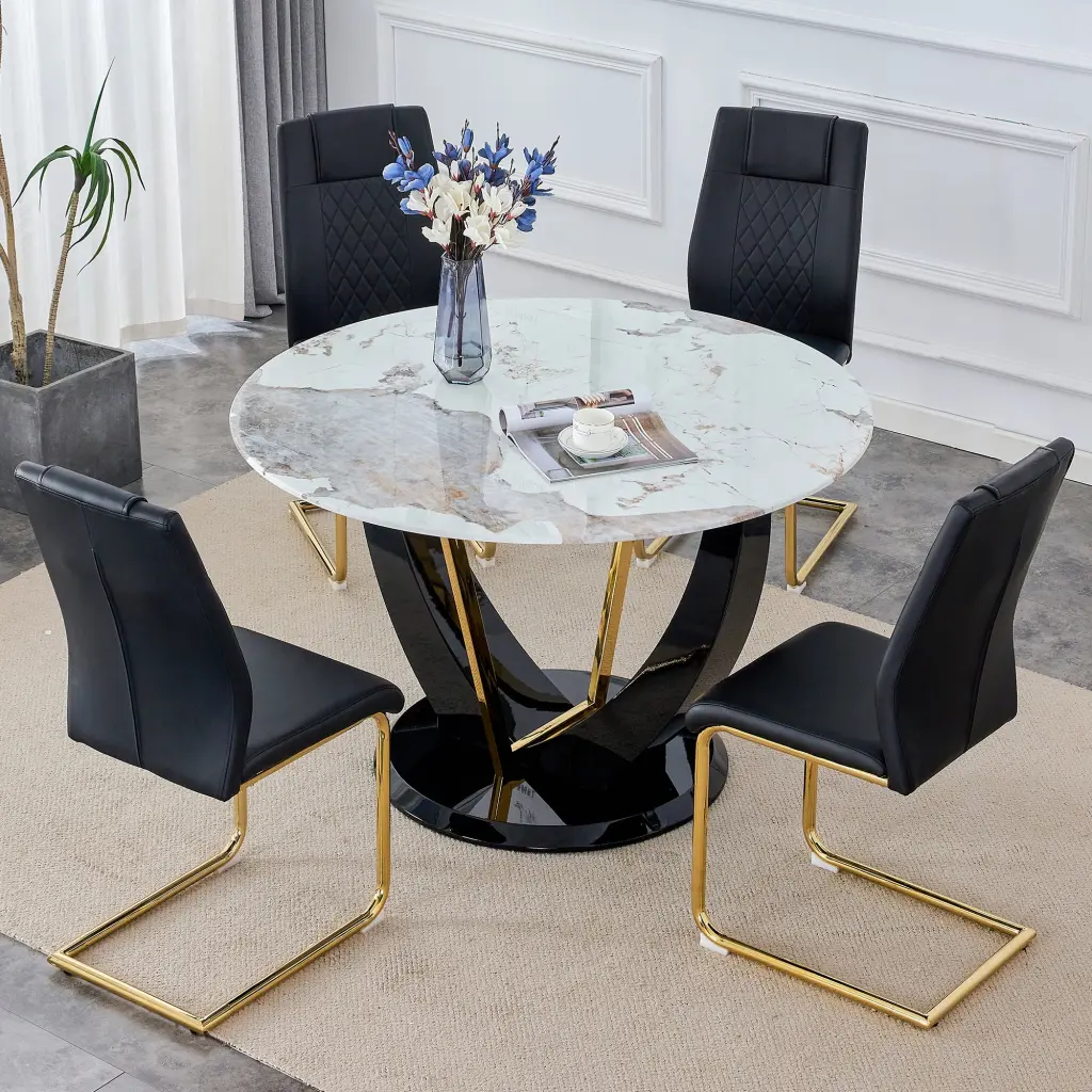 Table And Chair Set 1 Table 4 Chairs Round Pandora Style Stone Outdoor Dining Furniture droom w-1151