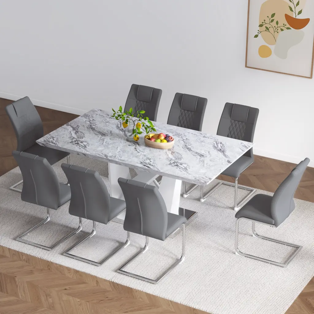 Table and Chair Set 1 Table and 8 Grey Chairs Grey MDF Dining Set Small Spaces droom w-1151