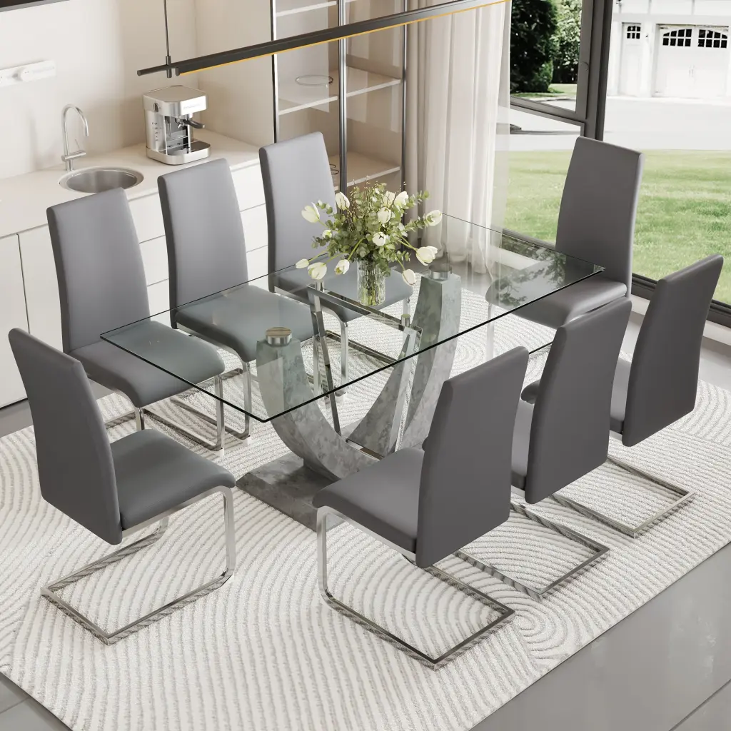 1 Table And 8 Chairs Set Large Rectangular Table Equipped 0.39 Inch Thick Top droom w-1151