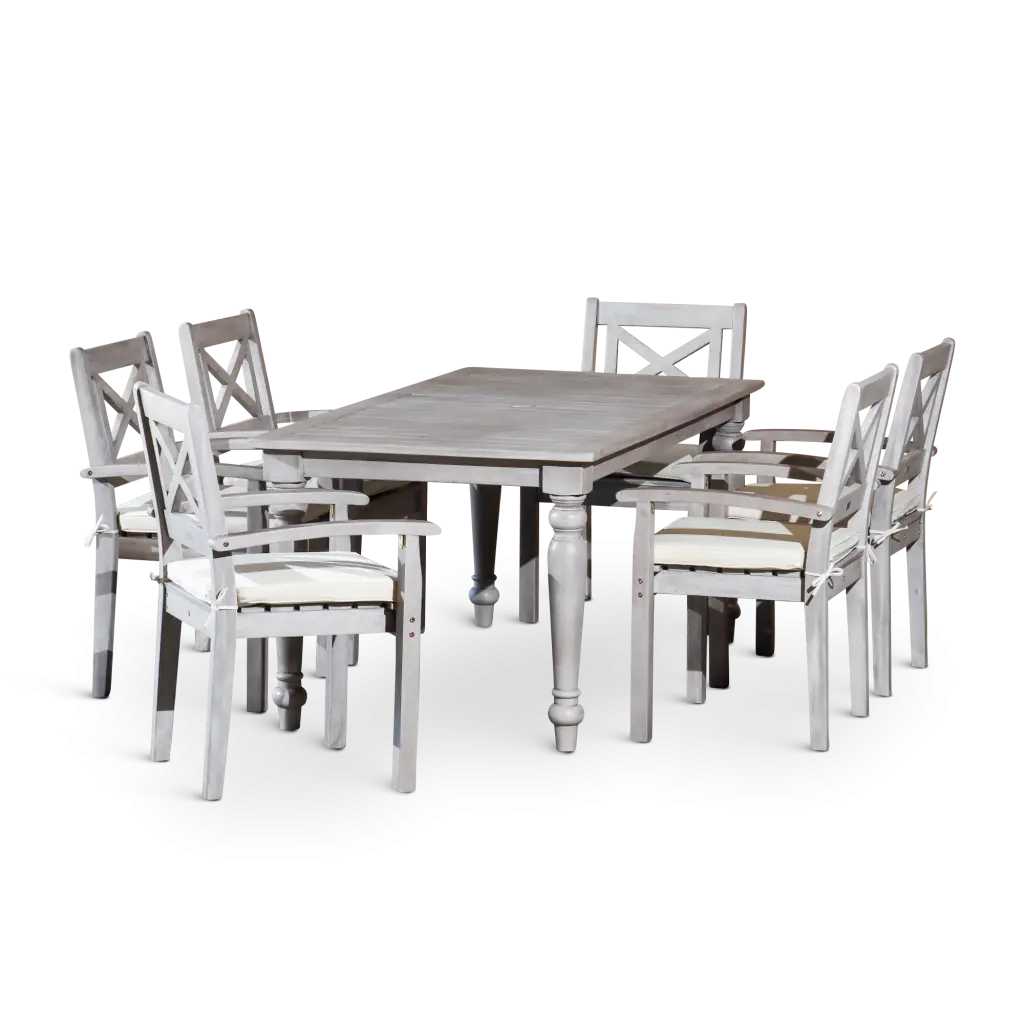 Rectangular 7 Piece Dining Set Silver Grey Solid Wood dty home