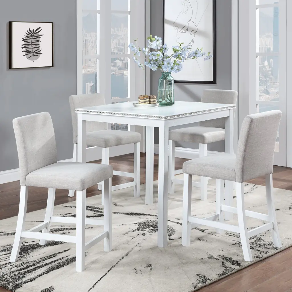 5 Piece Counter Height Table Set Wooden Kitchen Table Set Square Chairs fullbarn e-commerce