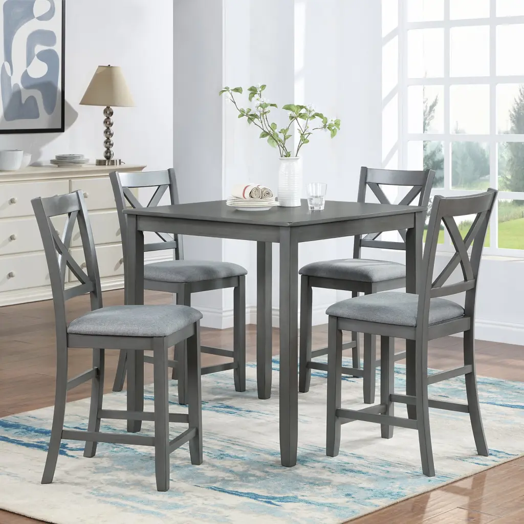 5 Piece Dining Table Set Wooden Square Table Set 4 Counter Height fullbarn e-commerce