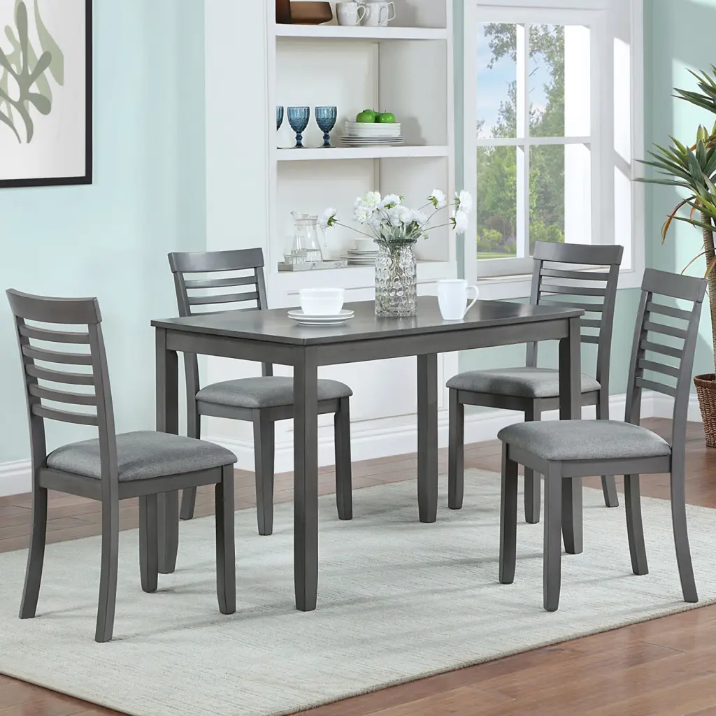 5 Piece Modern Dining Set Rectangular Wooden Dining Table 4 Upholstered Chairs fullbarn e-commerce