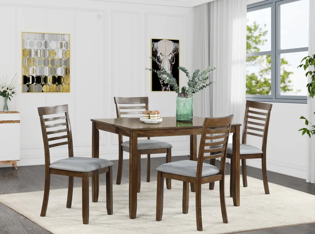 5 Piece Modern Dining Set Rectangular Wooden Table 4 Upholstered Chairs fullbarn e-commerce