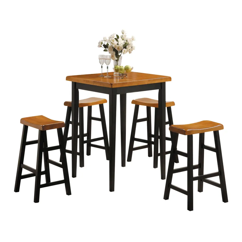 Oak and Black 5 Piece Counter Height Dining Set Saddle Stools Kitchen Table furniture max