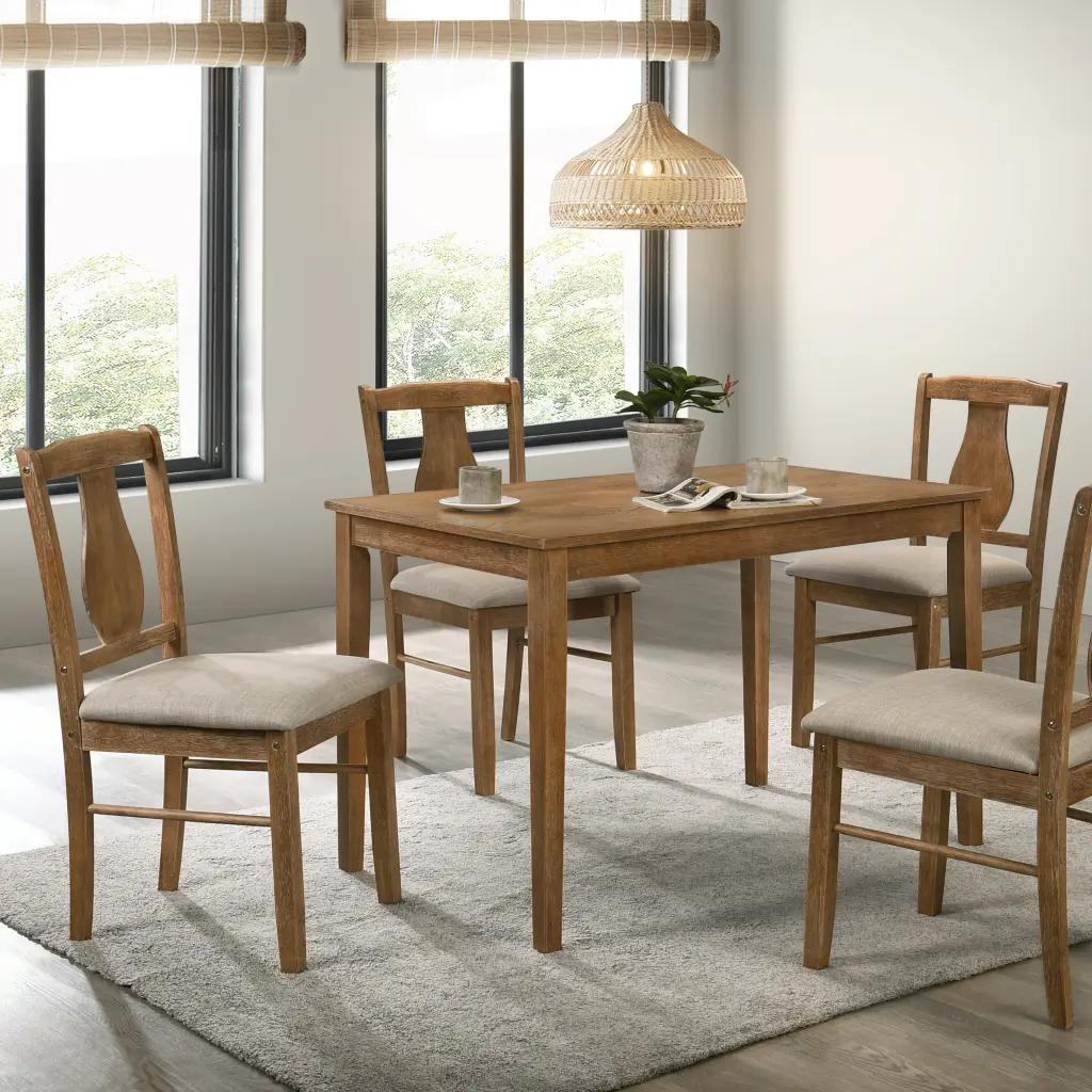 Weathered Oak 5 Piece Dining Set Upholstered Seats and Chairs furniture max