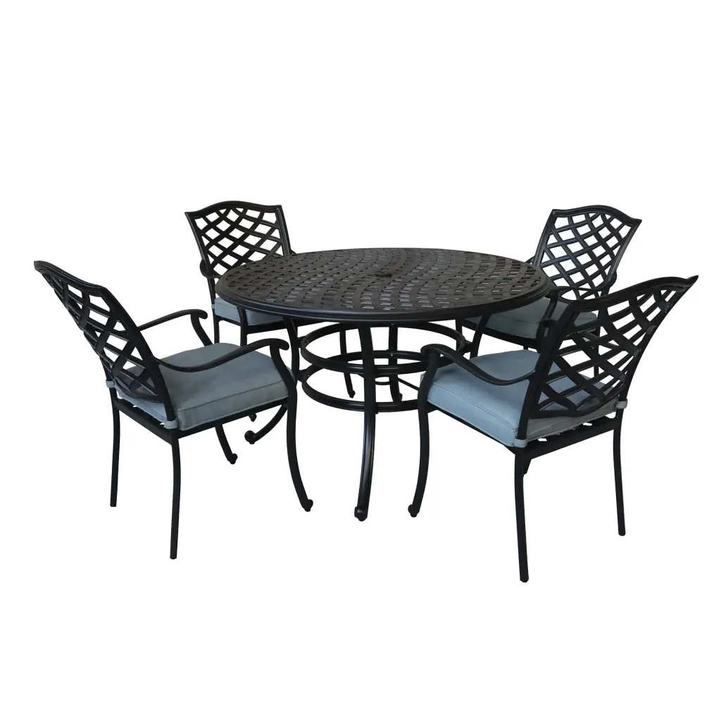 Aluminum 5 Piece Round Dining Set 4 Arm Chairs Light Blue Outdoor Patio Furniture gathercraft