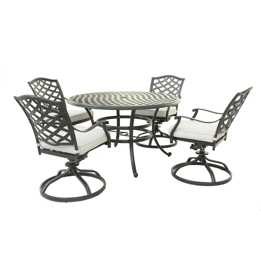 Aluminum 5 Piece Round Dining Set 4 Swivel Rockers Cast Silver gathercraft