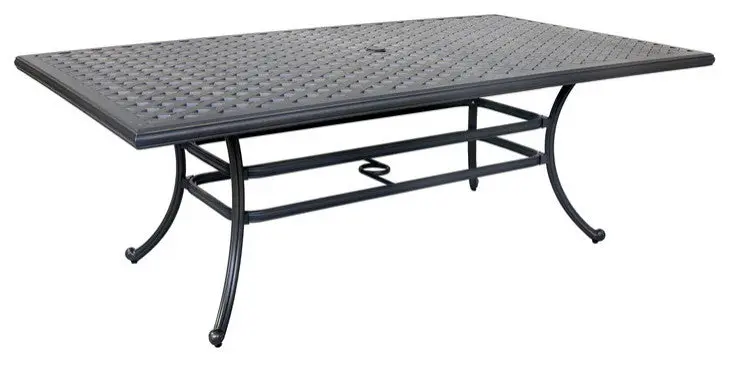 Rectangular 6 Person 86" Long Aluminum Dining Set Navy Blue Cushions - Outdoor Dining Table gathercraft