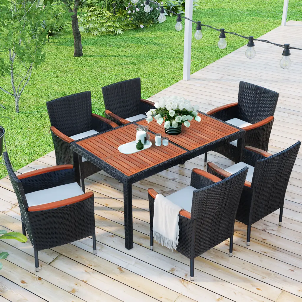 7 Piece Outdoor Patio Dining Set Garden PE Rattan Wicker Table And Chairs go