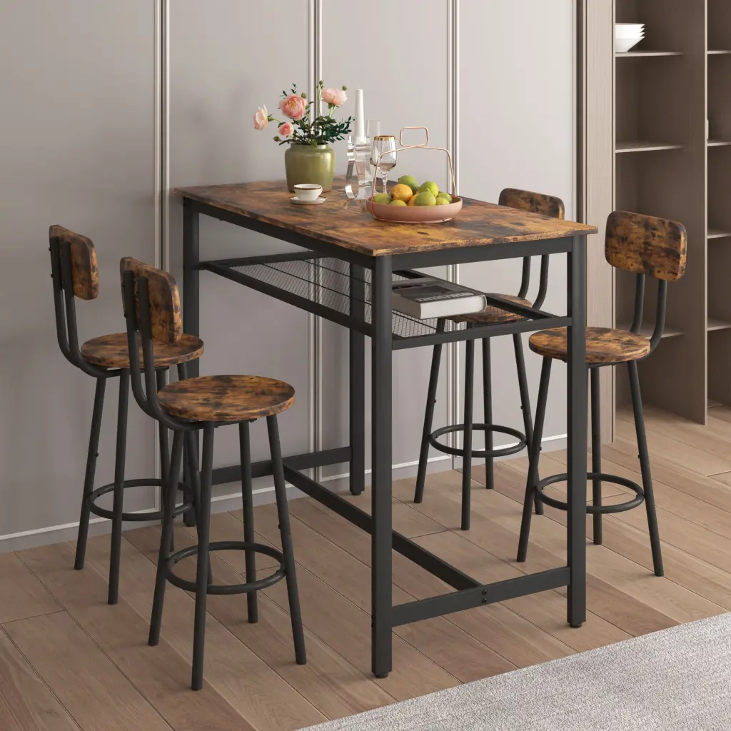 5 Piece Kitchen Counter Height Table Set Bar Table 4 Chairs Brown hs furniture