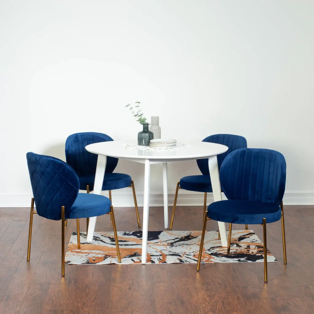 Amoa Contemporary 5 Piece Dining Set White Round Table and 4 Chairs hz