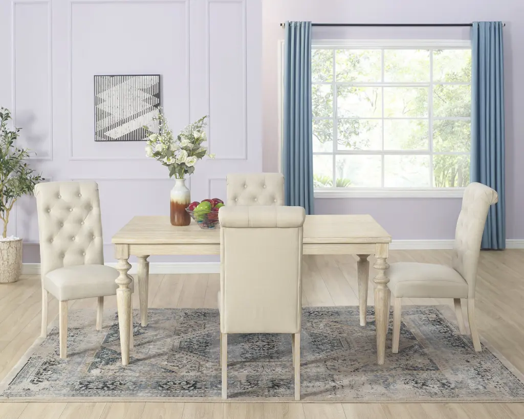 Amonia 5 Piece Dining Set Turned Leg Dining Table and 4 Tufted Chairs hz