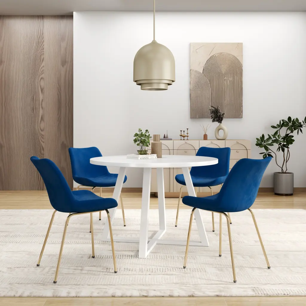 Avant 5 Piece Round Dining Set Trestle Dining Table 4 Side Chairs hz