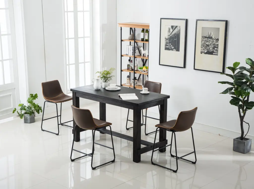 Bronco Antique Wood Finished Counter Height Dining Set Table And Four Chairs hz