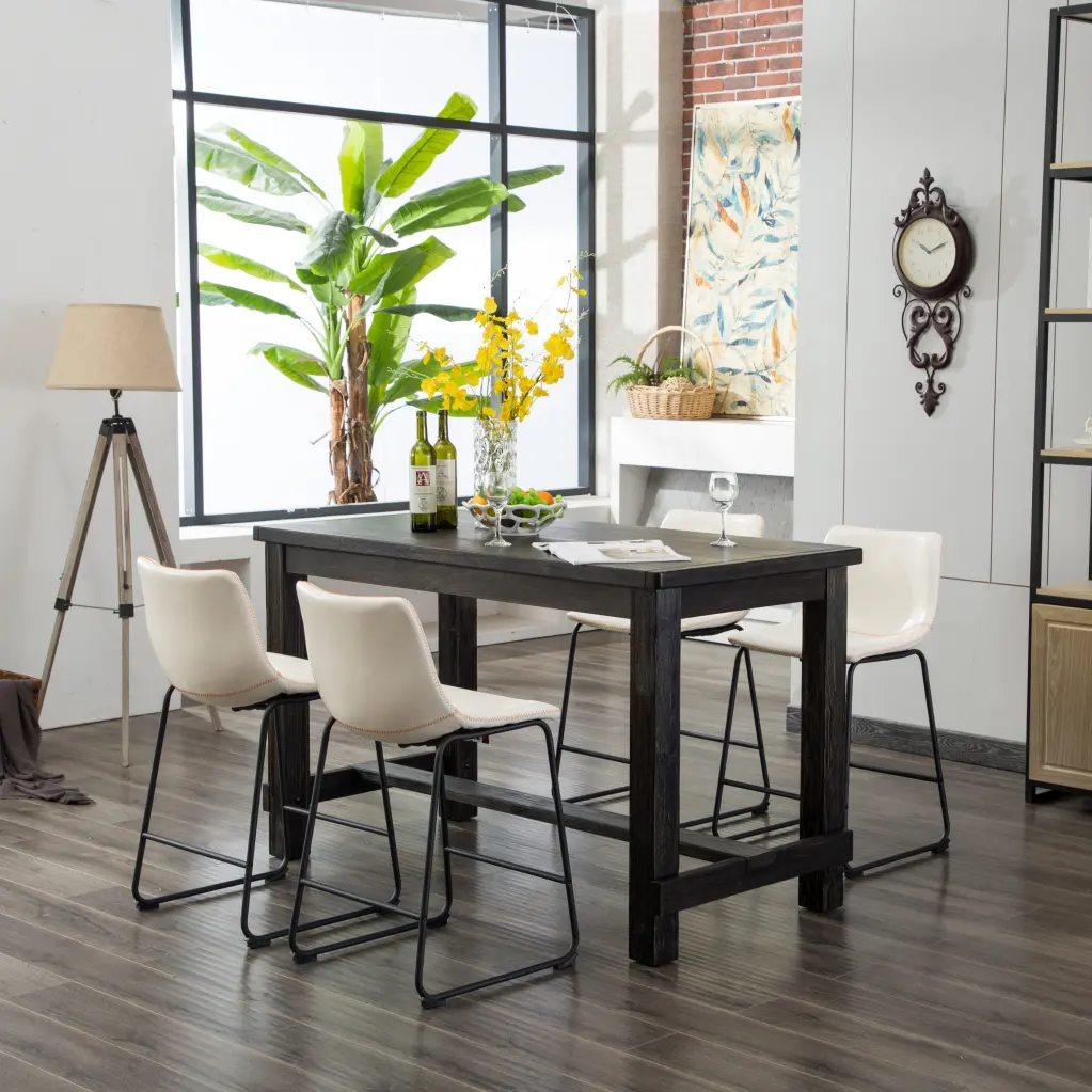 Bronco Antique Wood Finished Counter Height Dining Set Table And Four Chairs hz